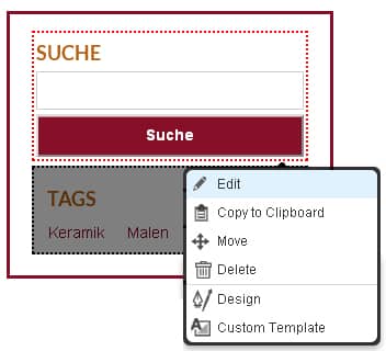 Screenshot von Bedienfeld in Content Managment System Concrete 5