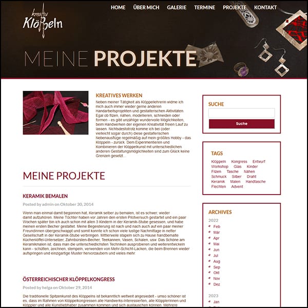 Screenshot Web Design Kreativ Klöppeln Projekte