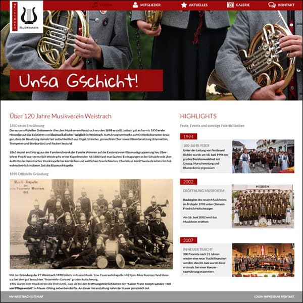 Screenshot Web Design MV-Weistrach Chronik