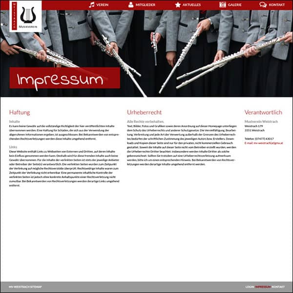 Screenshot Web Design MV-Weistrach Impressum