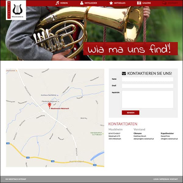 Screenshot Web Design MV-Weistrach Kontakt